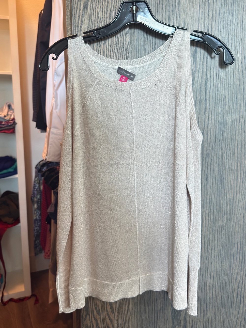 Vince Camuto Metallic Cold-Shoulder Sweater in Champagne
